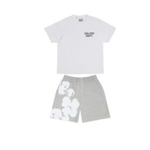 Gallery Dept White Tee and Gray Denim Tears Shorts
